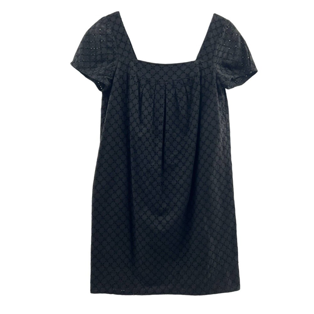 Vince Women’s Short Sleeve Square Neck Cotton Eyelet Lined Dress Black Size 4